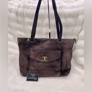 CHANEL COCO MARK Turn Lock Suede Tote Bag